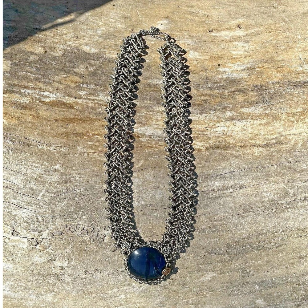 Handcrafted Chainmaille Choker Necklace Womens OS‎ Silver Black Onyx Excellent